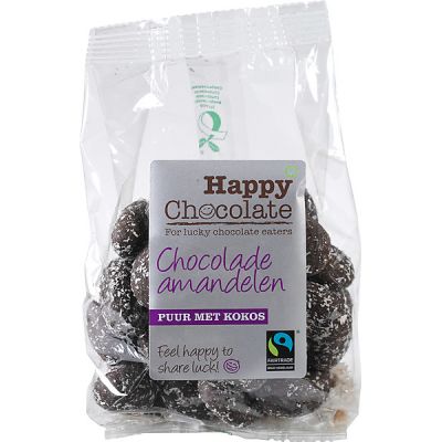 Chocoladeamandelen puur met kokos van Happy Chocolate, 10x 175 g